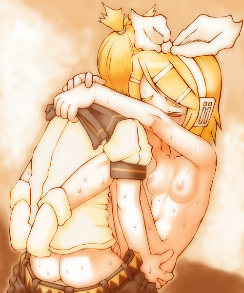 Kakkou Su Kagamine Len Kagamine Rin Vocaloid 1boy 1girl Ass Belt Blonde Hair Breasts 9117